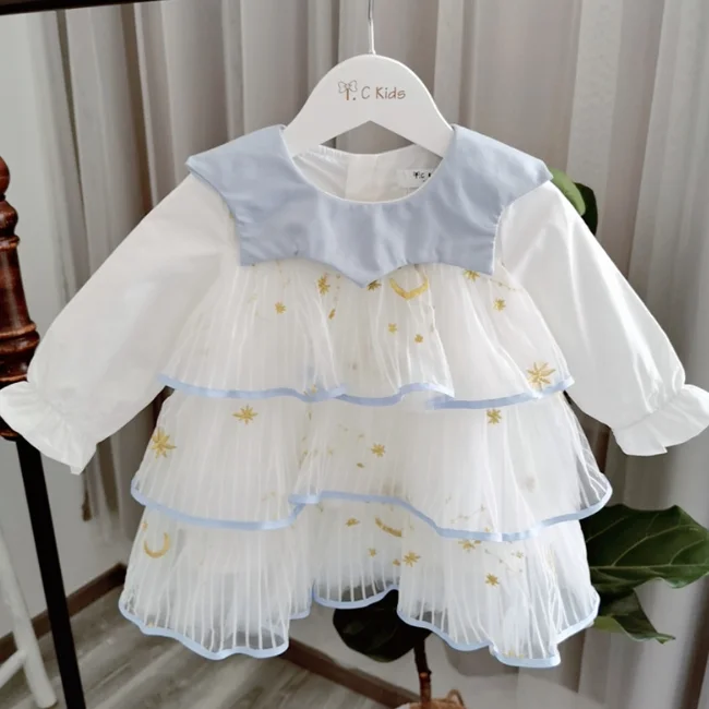 
PHB 40375 sequin star pattern children little girls dresses autumn 