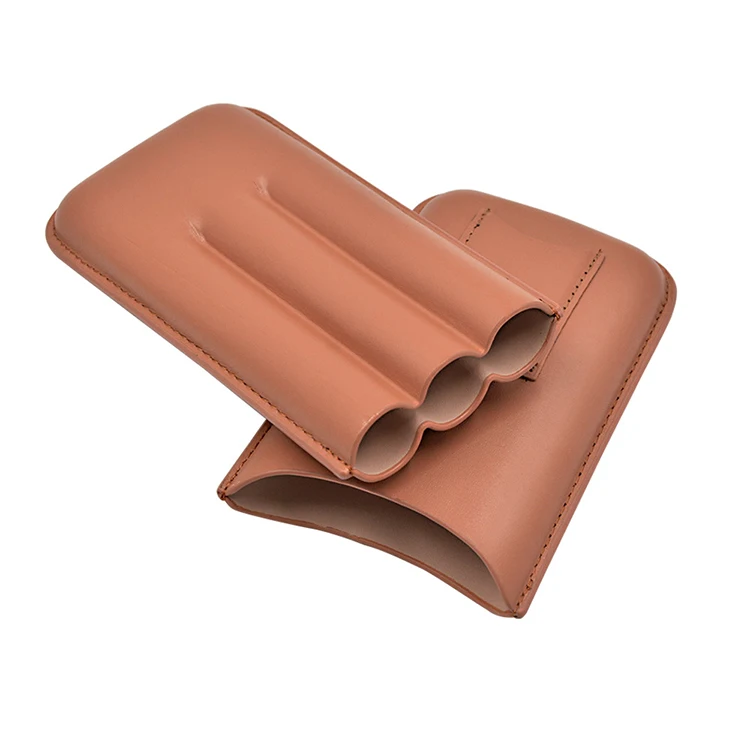 Роскошный кожаный футляр для сигар с 3 пальцами на заказ, дорожный футляр для сигар с резаком из нержавеющей стали