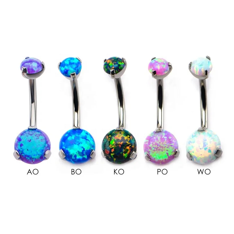G23 ASMT F136 Titanium 14G 16G Internally Thread Double Opal 3-Prong Teardrop Navel Curve Piercing Jewelry