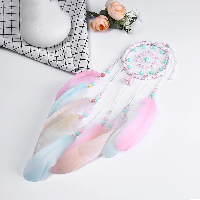 Little Girls Accessories Bedroom Decoration Fashion Craft Pink Feather Dream Catcher Kids