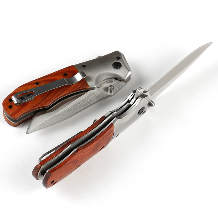 
2018 selling the best quality cost-effective wooden handle fast open pocket camping knife 