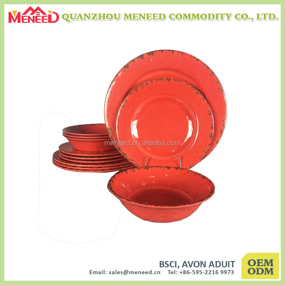 Alibaba China 12pcs melamine houseware with dinner plate, salad plate and dinner bowl