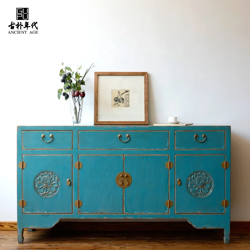 Ancient Age furniture shabby chic rustic distressed paint customized furniture recycle wood sideboard  decorative sideboard