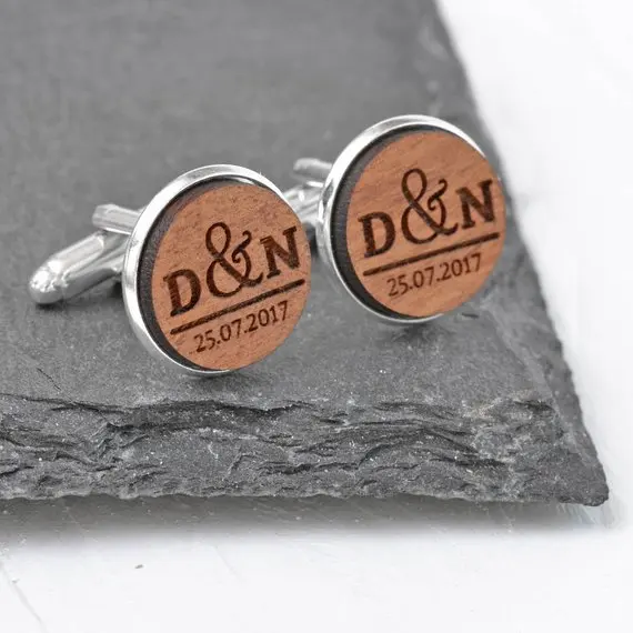 Personalised Groom  Wedding Wooden Cufflinks -Wedding Anniversary/Chrismas gift for men