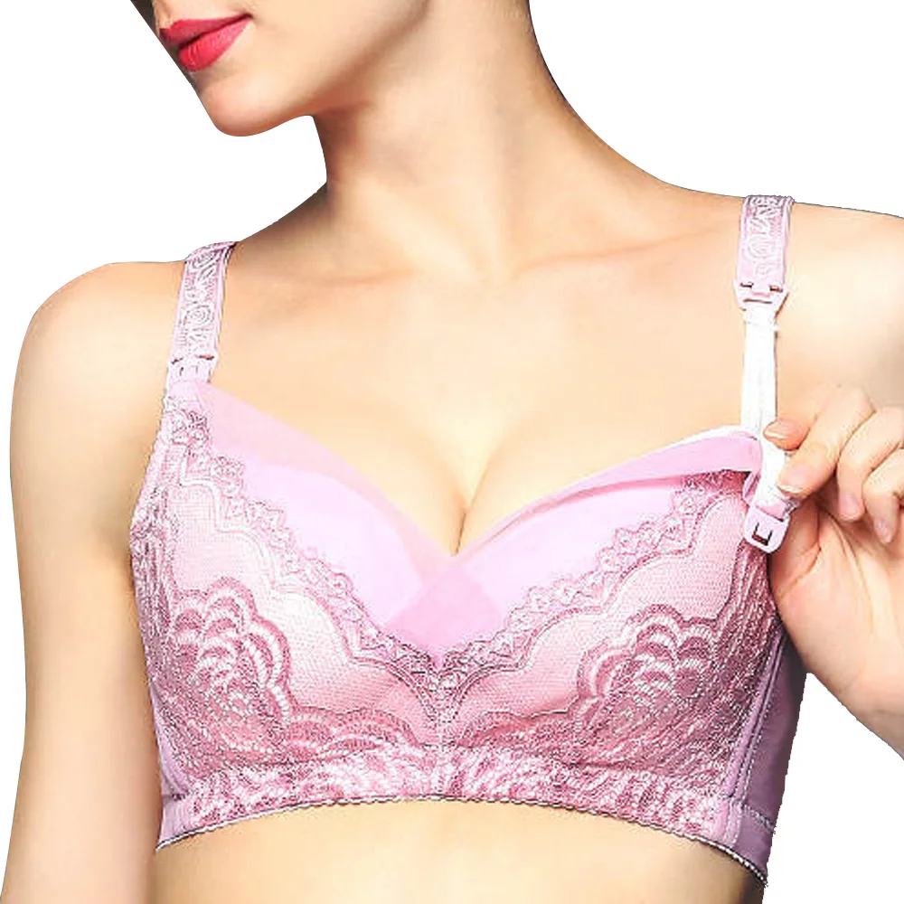Wholesale Wireless Maternity Bra Nursing Bra Front Open Push up Soft Lace Breathable 3/4 Cup Wire Free Padded 100% Cotton Briefs