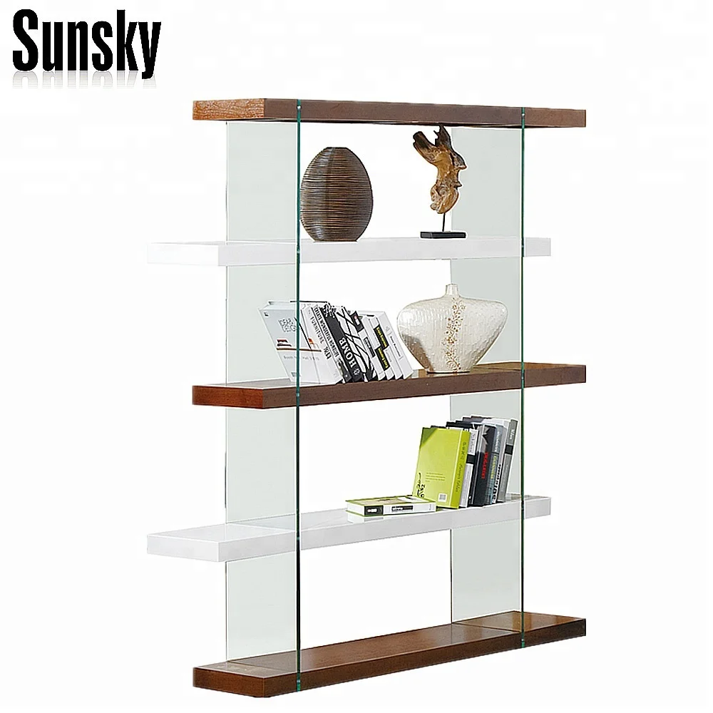 Современный дизайн, книжный шкаф SK1610K из закаленного стекла и дерева