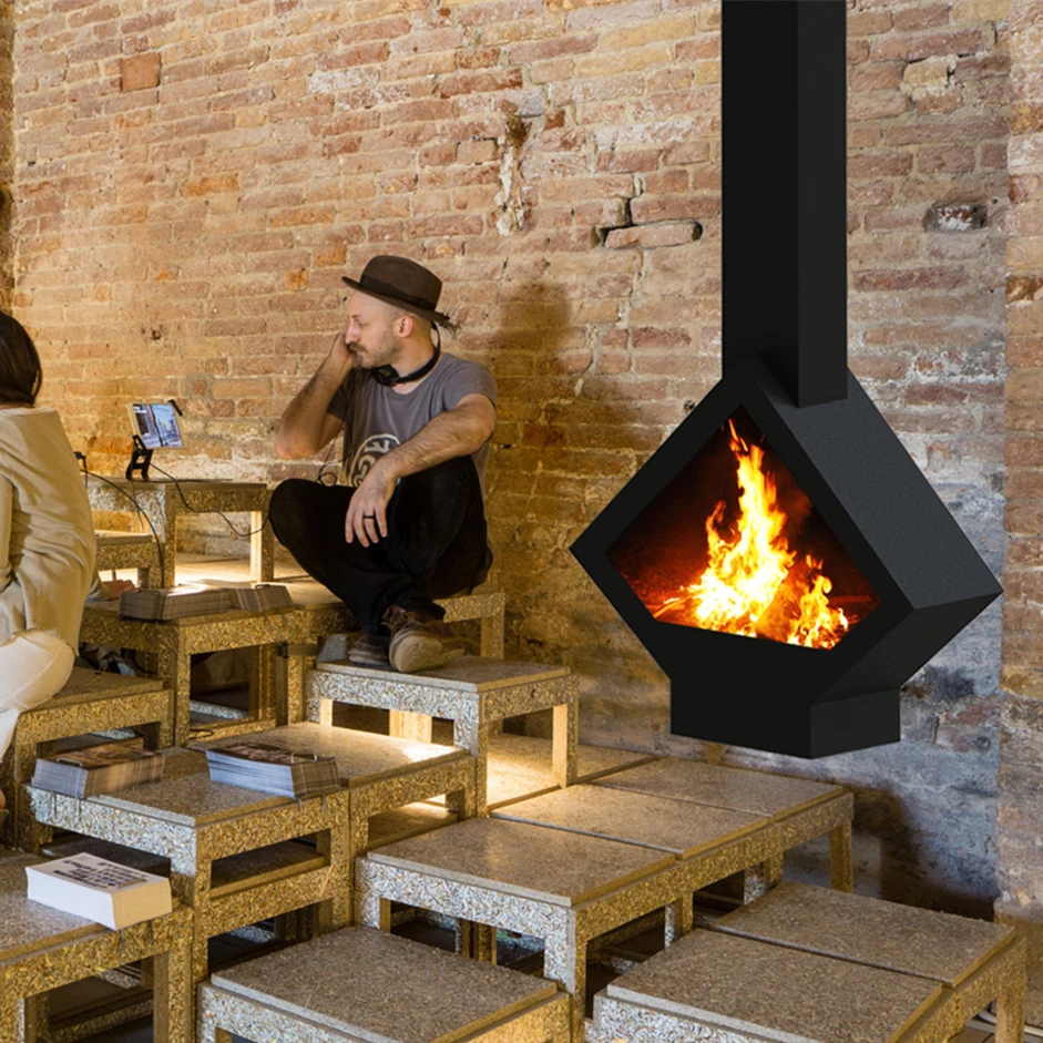 suspended fireplace wood,ceiling mounted fireplace