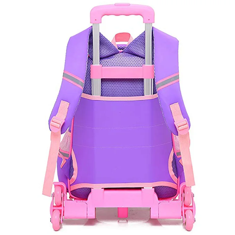 Hot item 6 wheels polyester detachable backpack lace pearl decor princess girl trolley school bag