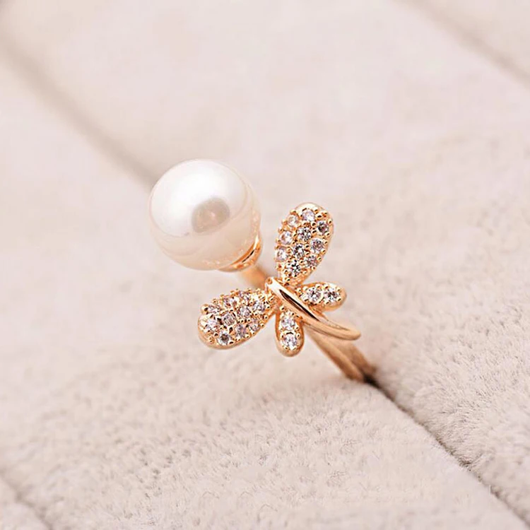 Fashion jewelry cute gold plating dragon ball pearl rings for women