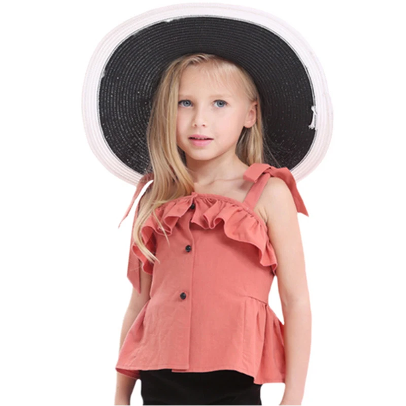 OEM Fashion beautiful girls ruffles buttons camisole new trened cotton blends fabric shirt wholesale t-shirts