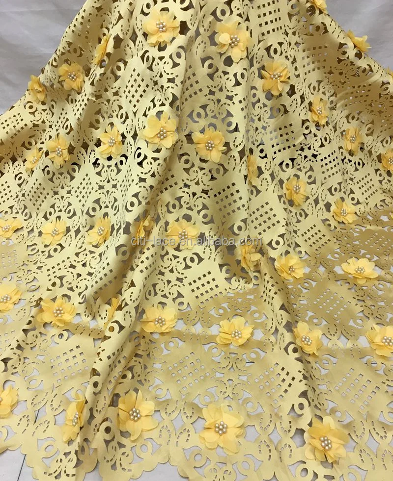 Hot selling hand cut swiss lace fabric wholesale beaded 3d flowers laser cut lace fabric J848-6
