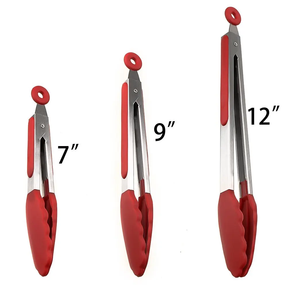 7 9 12 Inch 3 pcs 18T3 Plastic Kitchen Cooking Clamp Stainless Mini Food Tongs Set of 3 For BBQ Barbecue Cooking Tongs