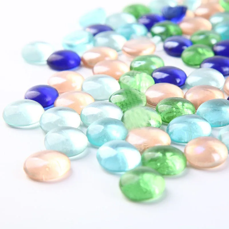 Colorful Glass Gems Glass Flat Beads For Vase Aquarium Decoration And Art Crafting (Light Blue)