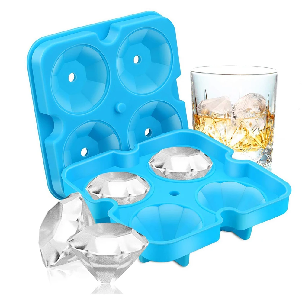 3D Diamond Silicone Ice Cube Mold, Reusable Silicone Ice Cube Trays with Lids