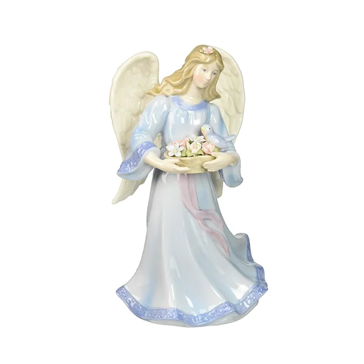 Hot Sale Personalized Handmade ceramic Porcelain Angel with Flower Basket