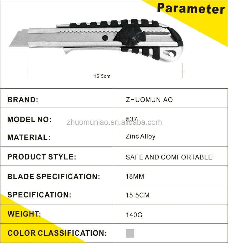 Zinc Alloy Knife Helical Pusher 18MM Width Mental Box Cutter
