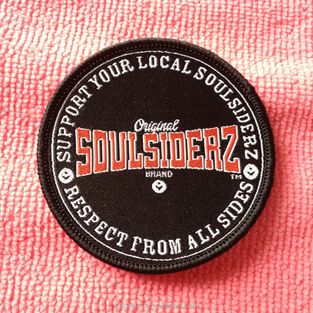 colorful textile woven badge with merrow border,cute design clothing badge for uniform