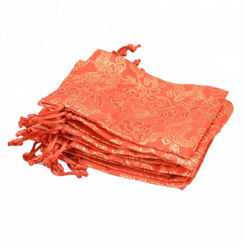 Wholesale 10*12cm Chinese Style Satin Silk Drawstring Bag Lucky Gift Pouch
