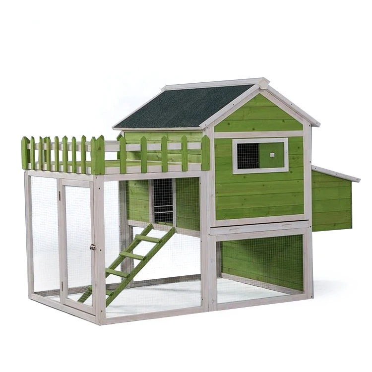 Fashion Green And White Color Tongue & Groove Cladding Wall Wooden Chicken Coop with Flower Planter