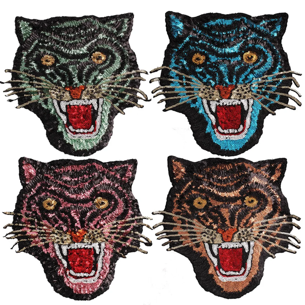 
GUGUTREE embroidery Sequins big tiger patch animal cartoon patches badges appliques for clothing ZK-50 
