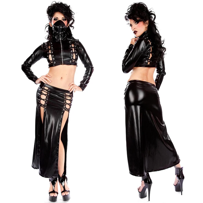 Чудо-красота женский сексуальный Мокрый Вид готический костюм ниндзя из искусственной кожи на Хэллоуин кружевной виниловый клубный комплект нижнего белья