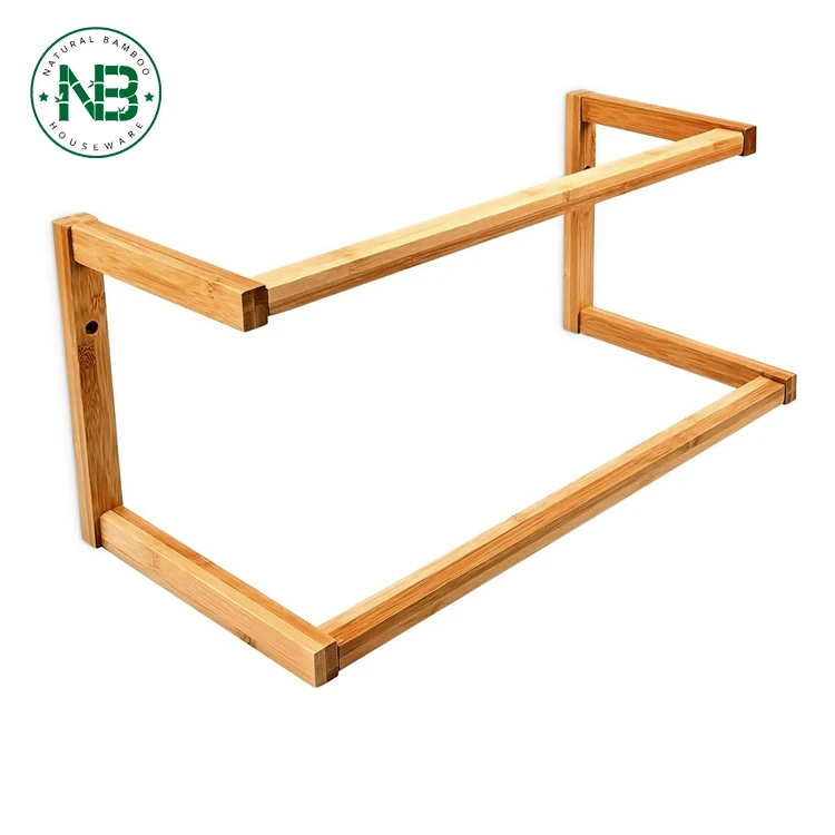
Wall-Mount wooden Rack Stand Bamboo Towel Holder With 2 Rails 