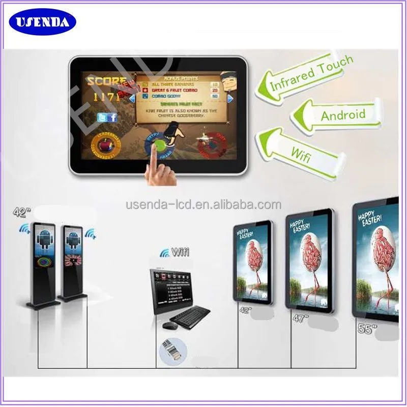 22 26 32 43 55 inch  LCD digital advertising display monitors wall mounted touch digital screen