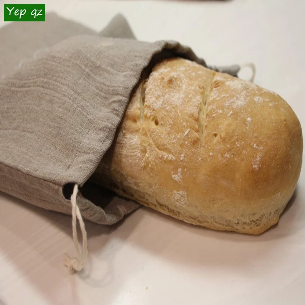 Reusable eco friendly organic food storage grocery pure drawstring linen bread bag