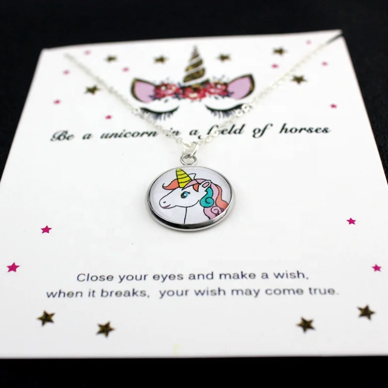 Christmas Gift Stainless Steel Glass Cabochon Pendant Big Middle Little Sister Jewelry Unicorn Choker Necklaces for Women