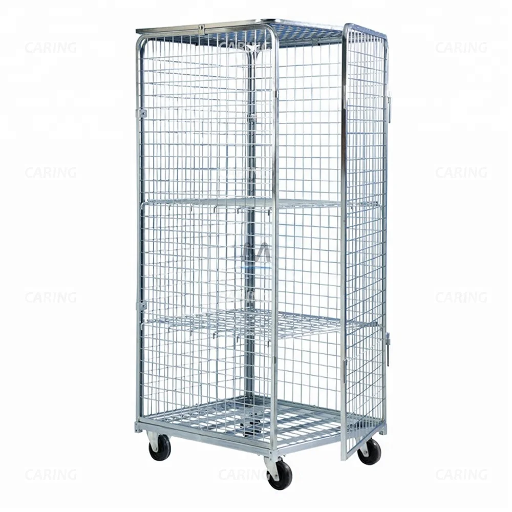 Cargo Security 4-sides Metal Wire Mesh Roll Container for Warehouse