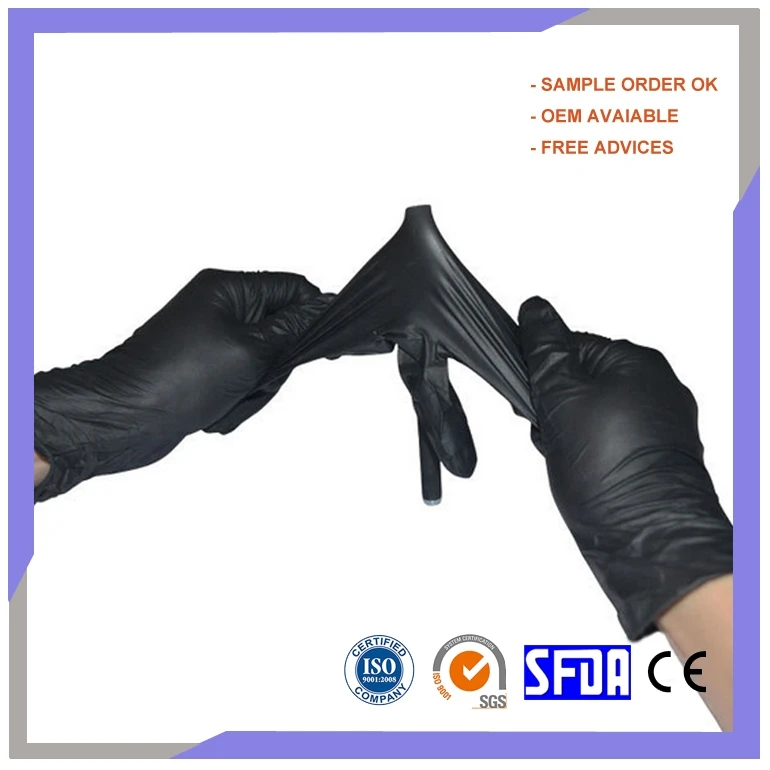 Durable Comfortable Breathable Powder Free Black Pure Nitrile Disposable Tattoo Gloves