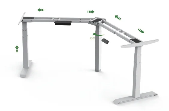 Threel motors three sections 640-1290mm L shape electric height adjustable sit standing up desk