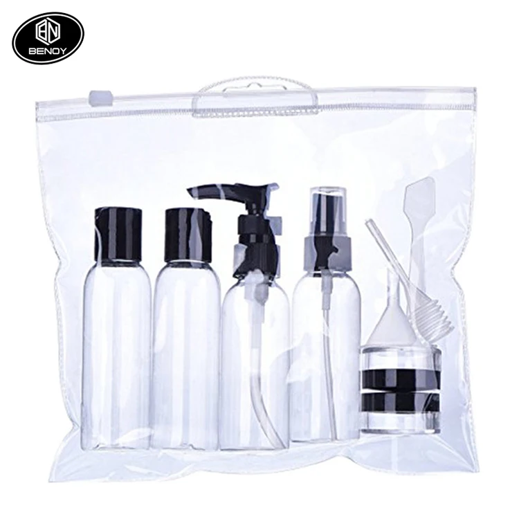 Amazon 8pcs PET lotion spray travel cosmetic bottle set kit for personal care