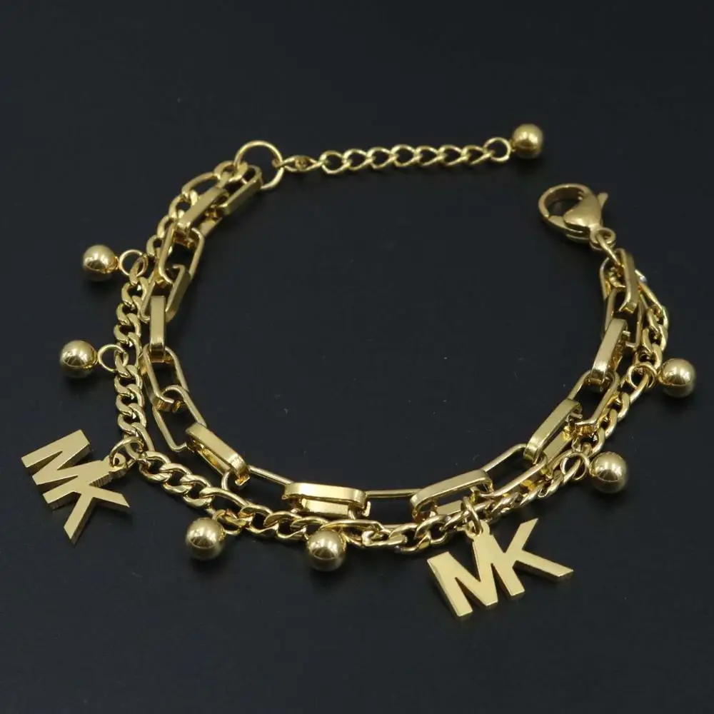 AFXSION 2023 new design jewelry stainless steel colored stone Letter pendant bracelet stainless steel bracelet