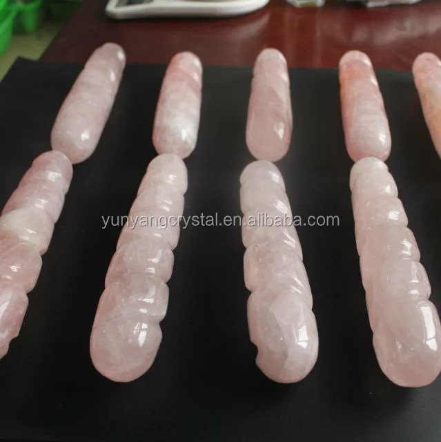 Natural spiral rose quartz crystal dildo massage stick wand points for beauty care scraper board