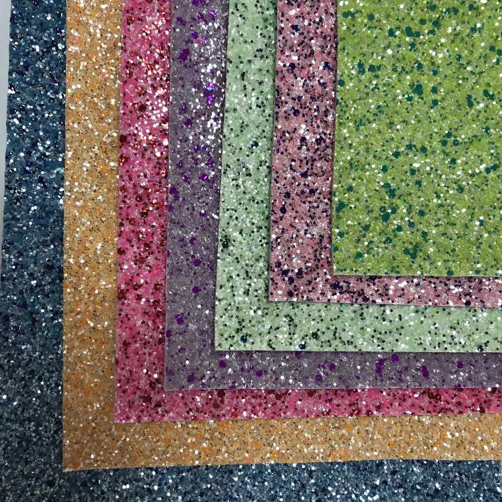 High quality nonwoven backing color mixed chunky glitter fabric for making crafts and shoes