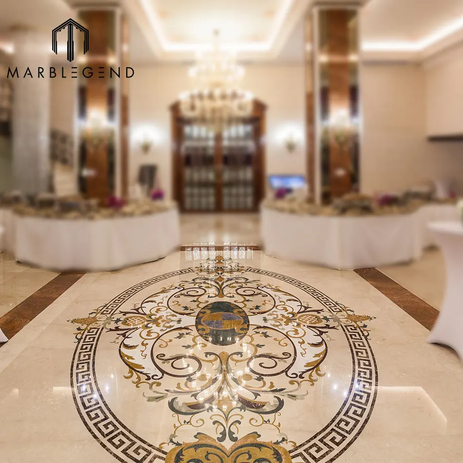 
Romania Le Chateau Palace waterjet tile lobby marble flooring medallion design 