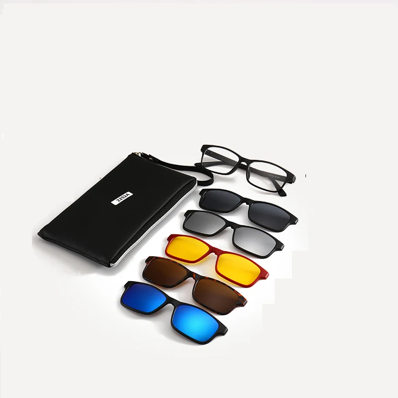 Polarized Magnetic Sunglasses With 5 Clip On Fashion Optical Spectacle Frames