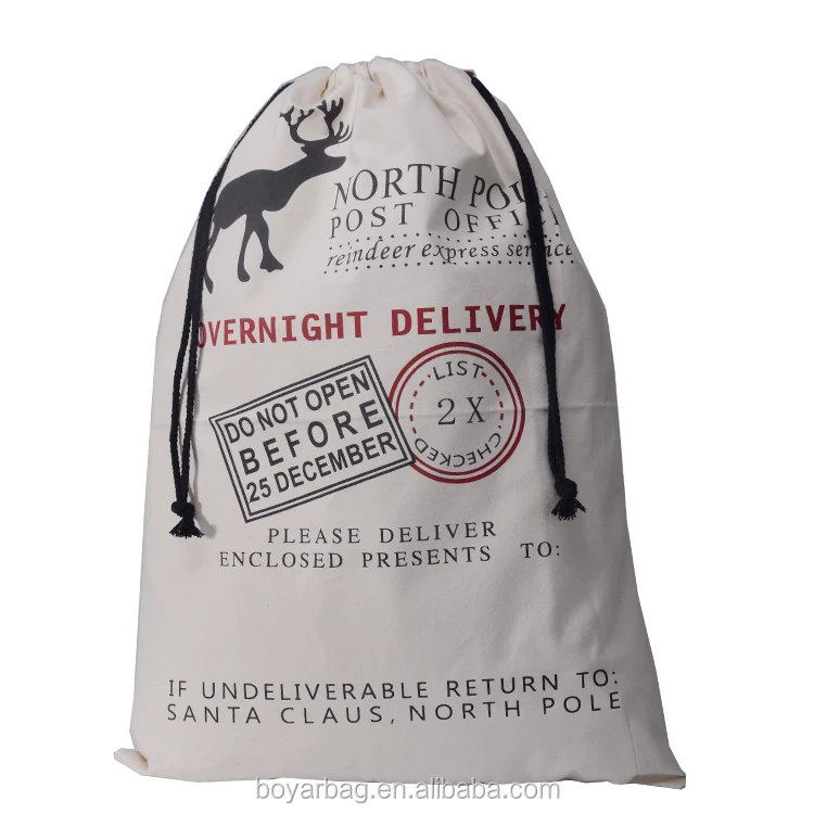 Black String Drawstring Gift Bag Santa Sack Canvas Christmas Bag Customized Logo Christmas Decoration Supplies 100% Cotton 10pcs