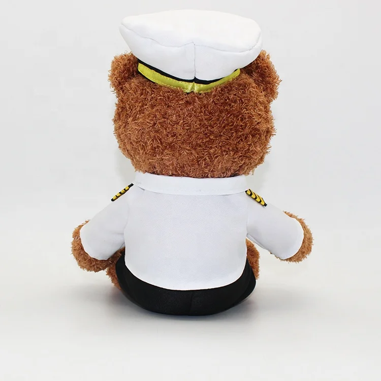 OEM plush Captain bear promotional gift Brown Pilot teddy bear stuffed toy with clothes