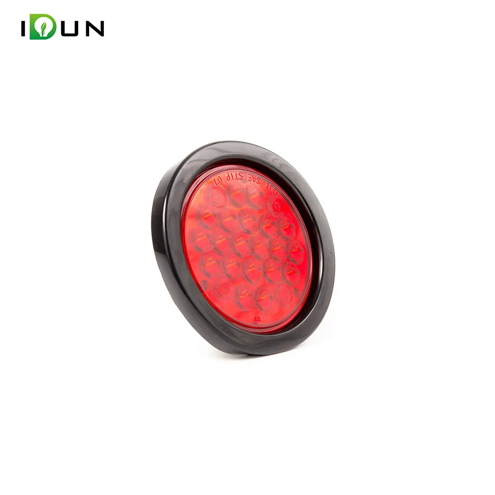 4 inch Emark 24 LED Trailer Truck Stop Tail Lights Red Turn Signal Round Lamp Caravan Lorry Van Rear Light