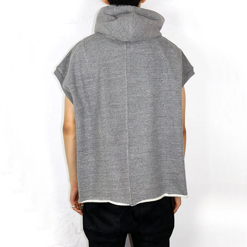 Hot selling grey custom men sleeveless oversized boyfriend muscle hoodies tops blank pullover hoodie