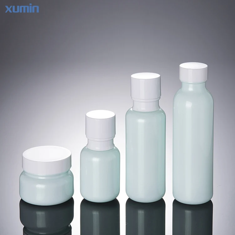 Wholesale 50g glass cream jars and 50ml 110ml 150 ml blue bottle glass 150ml cosmetic glass packaging for skin care bottle
