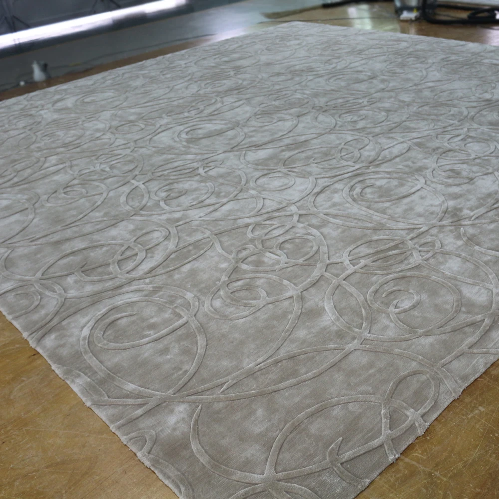 OEM twisted thread abstract swirls  viscose carpet for villa luxury floor