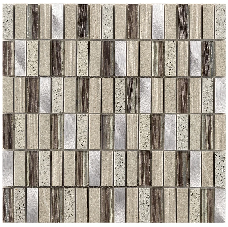 Hot sale Beauty Silver Stainless Steel Random Strip Glass Mosaic Tile For Living Room