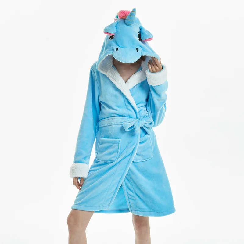 AIMINYZ animated bathrobes for women unicorn sleepwear animal robe for adults night gown flannel winter warm cartoon  men cute