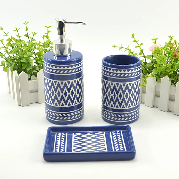 Керамическая мыльница, диспенсер для мыла и стакан синего цвета для ванной, оптовая продажа