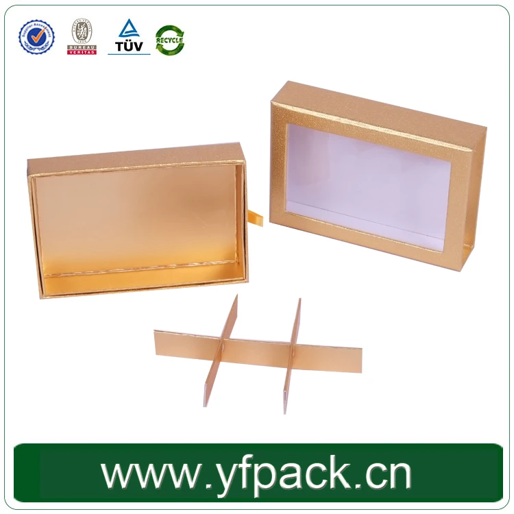 Lid And Base With Clear PVC Window Golden Metallic Compartment Inlay Tray Macaron/Chocolate Packaging Gift Box