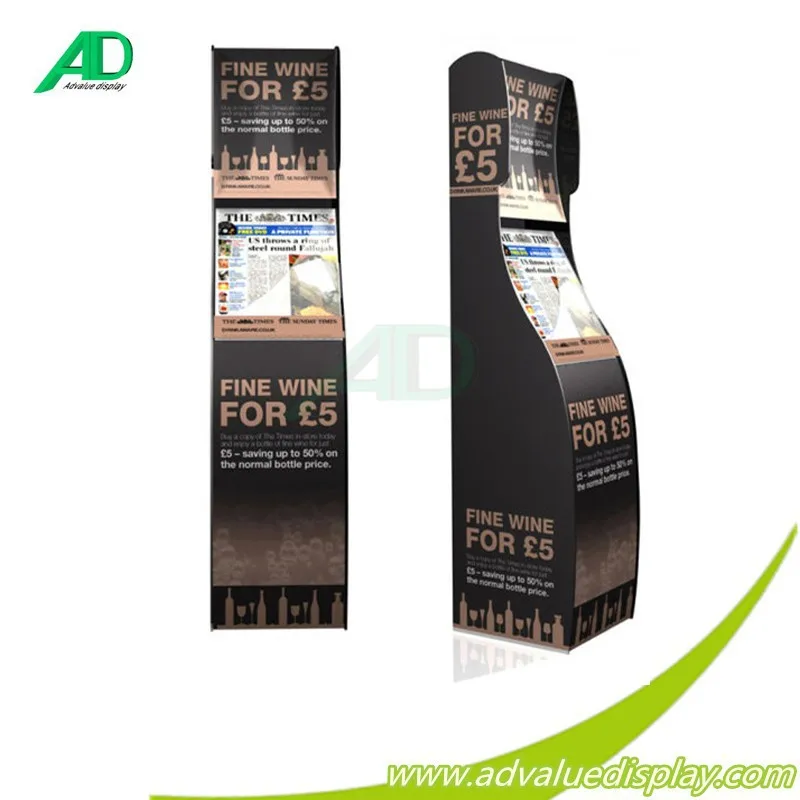 Wine bottle box beverage drinking cardboard floor display stand , corrugated paper free standing pop up display