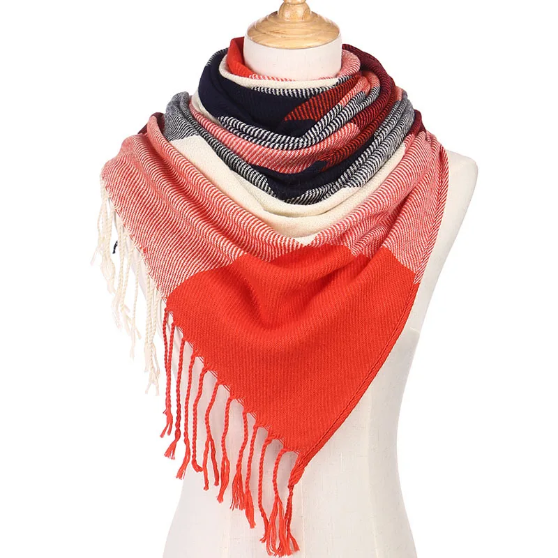 Fashion plaid autumn winter scarf for women shawls wrap warm thick cashmere lady pashmina female bandana with tassel